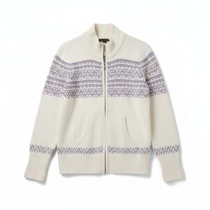 100% COTTON Full Zip Cardigan Sweater Cream Grey XL